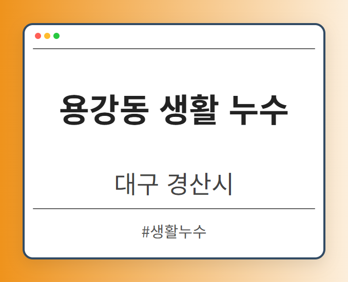 용강동 생활 누수 - 대구 경산시 용강동 생활 누수 전문업체