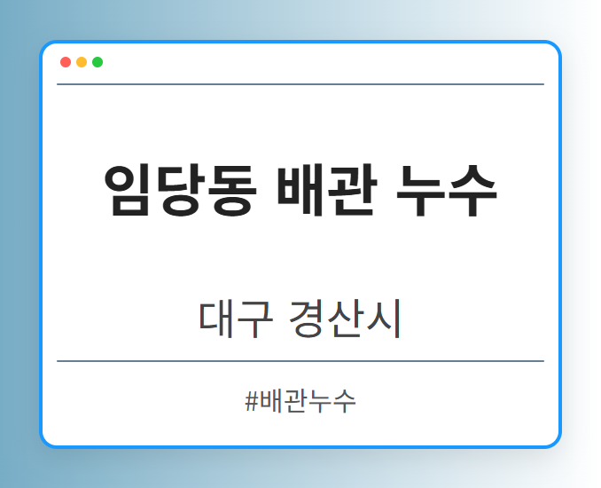 임당동 배관 누수 - 대구 경산시 임당동 배관 누수 전문업체
